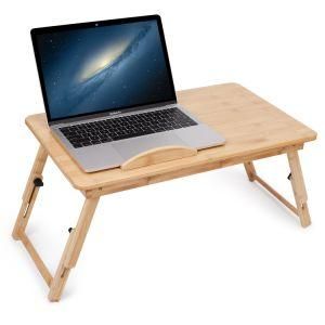 Laptop Desk Table Adjustable 100% Bamboo Foldable Breakfast Serving Bed Tray with Tilting Top Drawer