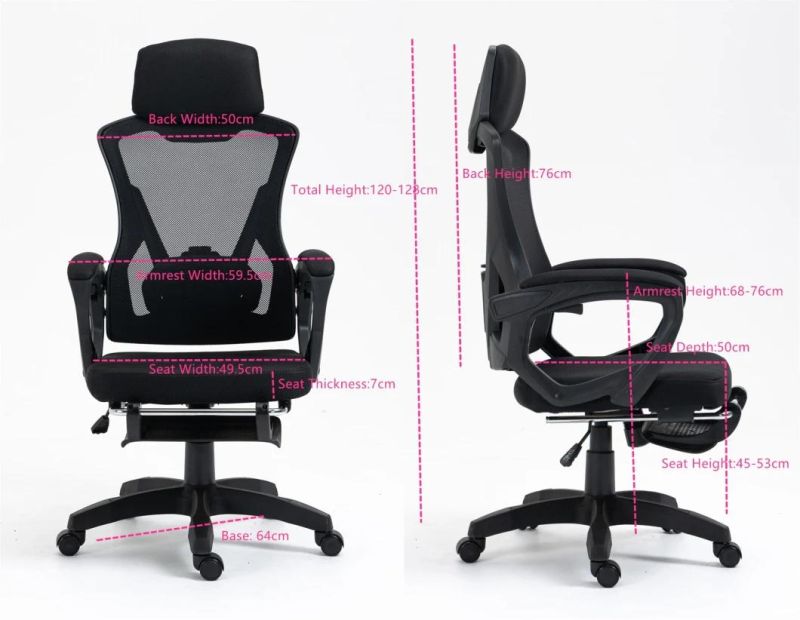 Office Chair Mesh New PP Working Chair with Moveable Headrest Gaming Chair with Footrest