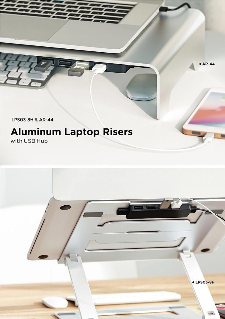 Aluminum Laptop Riser with 4 USB Ports
