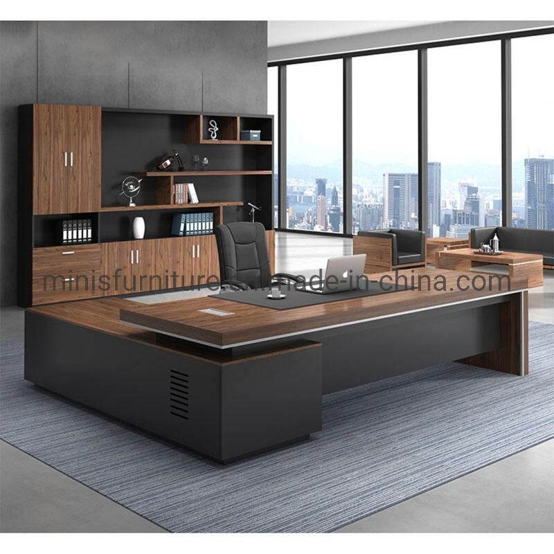 (M-OD1101) Hot Selling CEO Executive Brown Office Table with Small Bookshelf Furniture