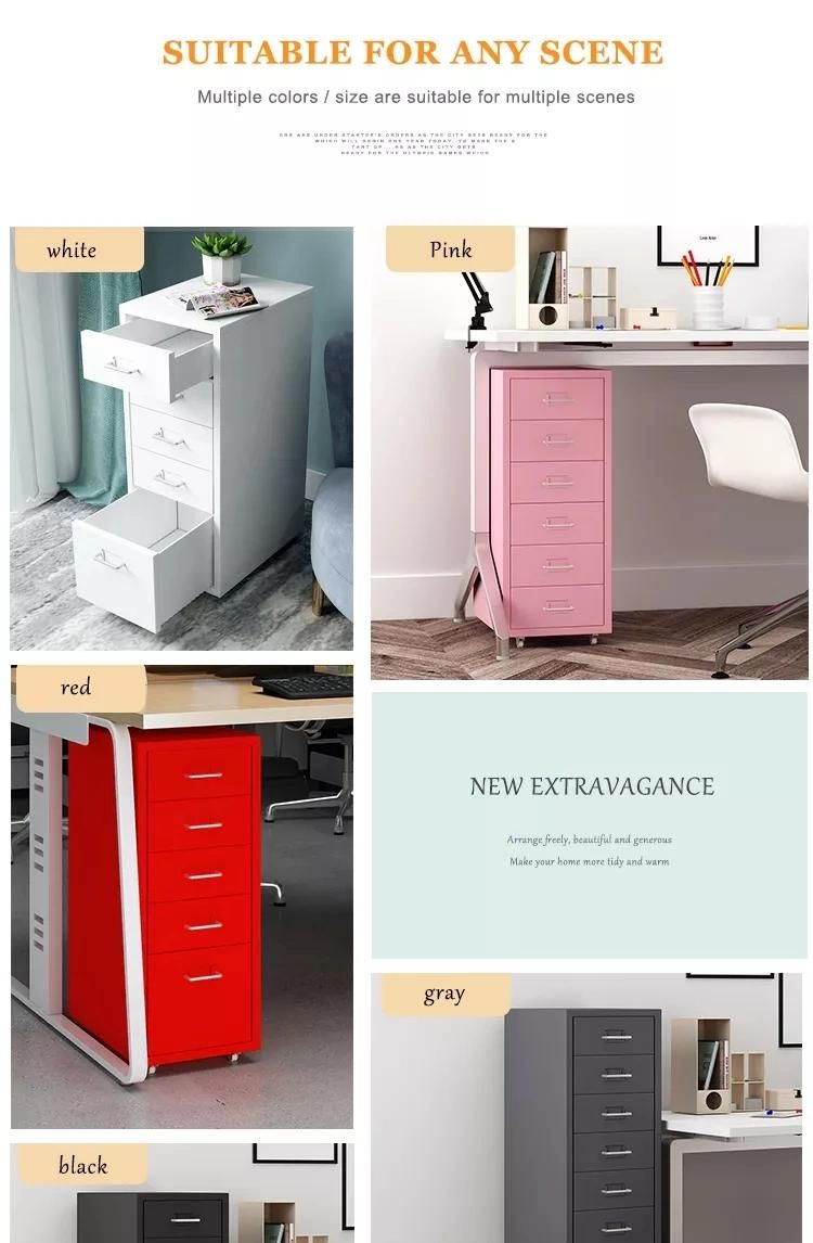 Small Home Office Multi Drawers Unit Steel File Organizer Storage 5 or 6 Drawer Cabinet with Castors