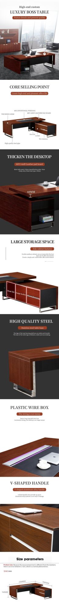 Furniture Factory Simple Modern Steel Wood President Office Director Desk Table