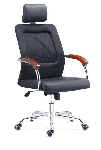 Wooden PU Genuine Leather Classic High Back Office Chair (R-1802)
