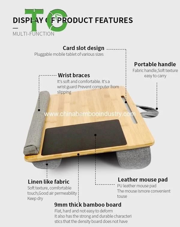 Bamboo Portable Laptop Tray with Handle Laptop Desk Bed Tray
