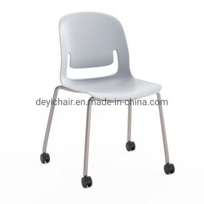 White Color Plastic Shell with Seat Cushion Chromed Finished 4 Legs Frame Stool Chair with Casters