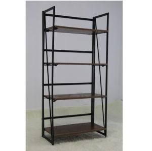 High Quality Cheap Price Metal and Wooden Storage Shelf Book Rack with 4 Layer