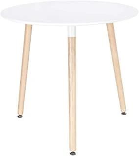 MDF Dining Table White Modern Round Table with Wood Legs for Kitchen Living Room Leisure Coffee Table