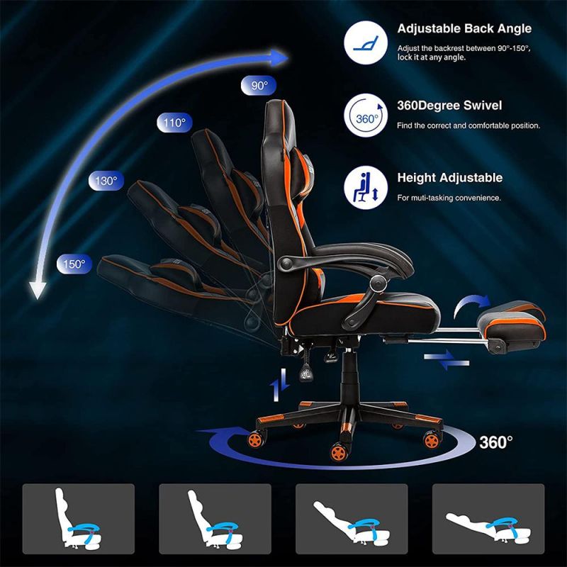 Hot Sell Massage Adjustable Armrest Reclining High Back Leather Gamer Chair Gaming