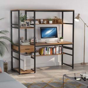 Home Office Desk for Study Writing Desk with Shelves Steel Frame