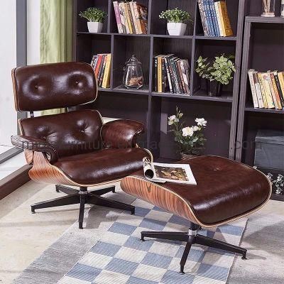 (MN-OC284) Popular Beautiful Office Executive Wooden Genuine Leather Leisure Chair with Footstool