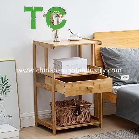 3-Tiers Mobile Printer Stand Holder with Drawer, Rolling Cart with Wheels, Bamboo Rack for Home and Office