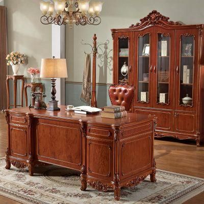 Office Furniture Wood Carved Executive Table with Boss Rotary Sofa Chairs and Bookshelf in Optional Furnitures Color