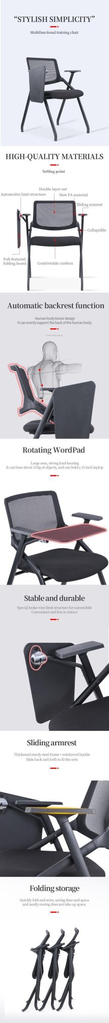 Patented Plastic Conference Chair with Armrest and Writing Pad