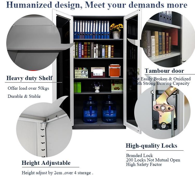 Metal File Cabinet Glass Double Door Iron Steel File Cabinets 4 Shelves