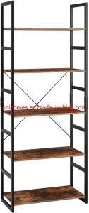 5 Tier Bookshelf Bookcase Metal Wood Accent Modern Display Shelf