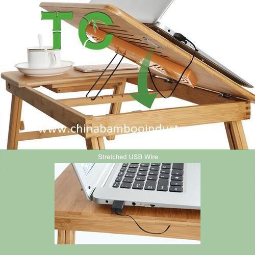 Wholesale Folding Adjustable Bamboo Laptop Desk with Cooling Stand Bed Table Tray