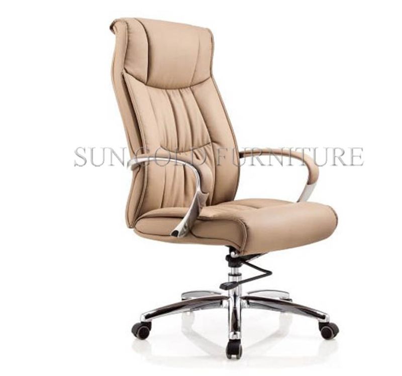 Modern Middle Back Cow Leather Beige Leather Office Chair