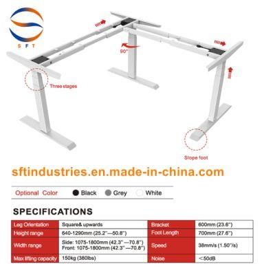 Three Motors Three Sections L Shape Electric Height Adjustable Desk