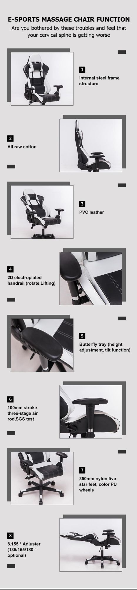 New Product Most Popular Computer Game Chair Office Chair Pulley Whole Body Massage Neck Back Kneading Massage Computer Chair