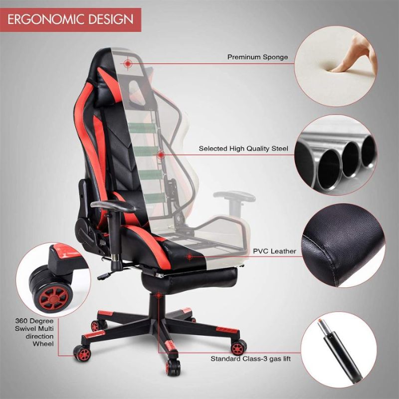 LED Light Colorful Computer Racing Gaming Chair with Footrest