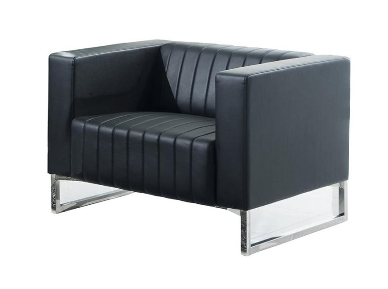 Commercial Reception Sofa Black Leather Center Office Sofa with Coffee Table