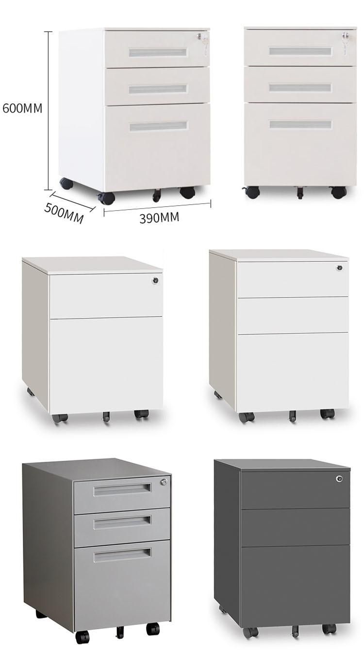 Under Desk Key Lock Filing Cabinet Metal Three Drawer Cabinet