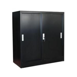 Black Steel Powder Coated Office Cupboard Kd Sliding Door Filing Cabinet