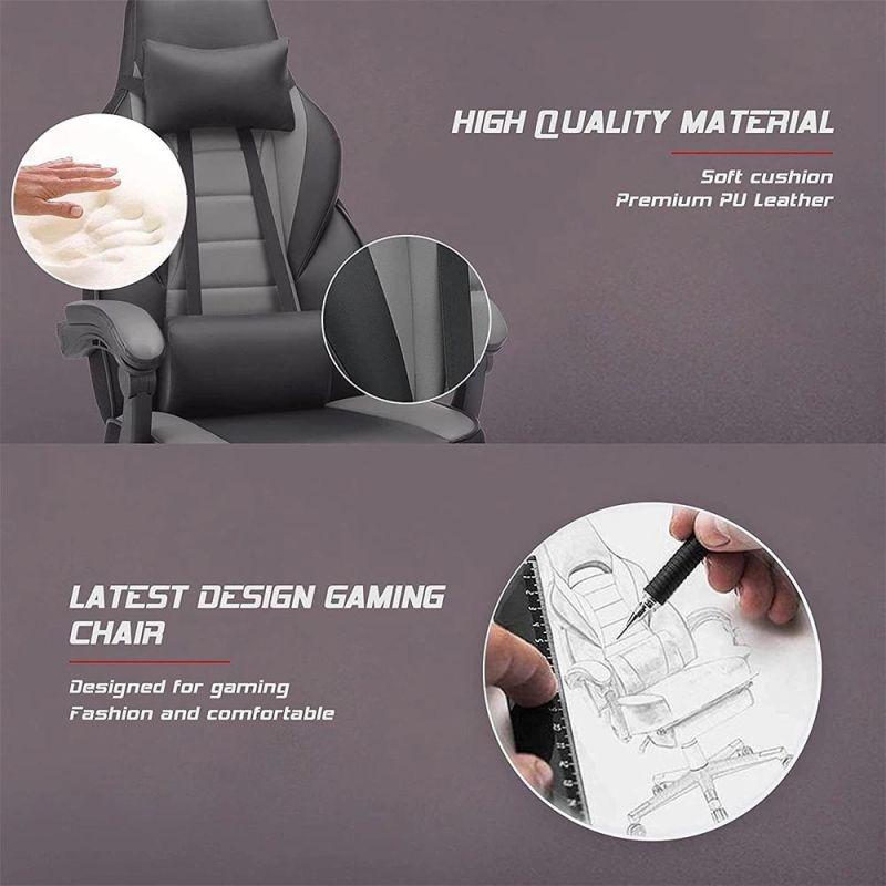 Blue Comfortable Ergonomic Boss Game Chair with Footrest