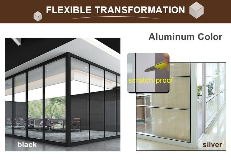 Chinese Furniture Decent Steady 83mm Thickness Glass and Full Panel Fixed Partition Wall