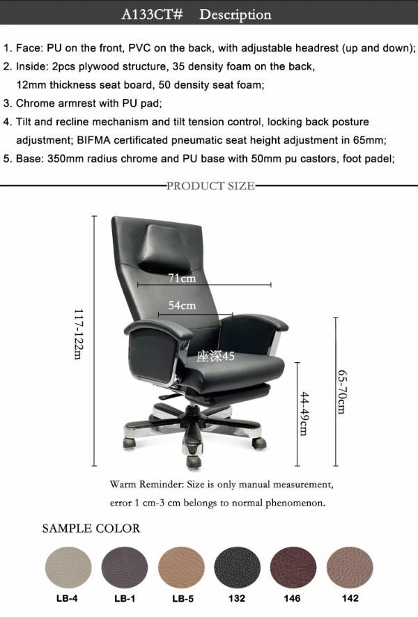 High Back Swivel Computer Chair Manager Executive Boss Office Chair with Footrest