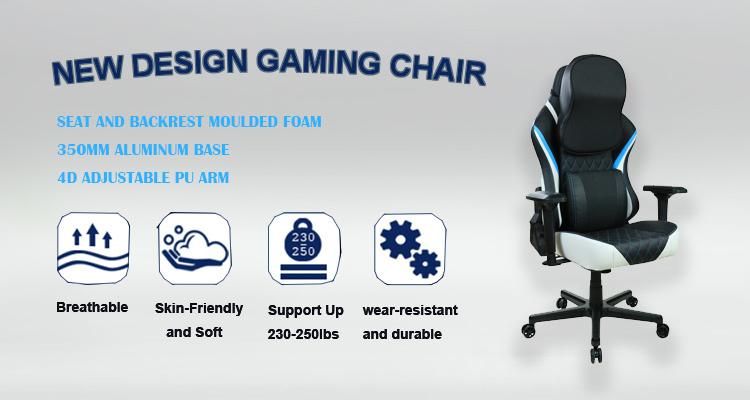 PU Leather High Back Black Sillar Gaming Chair with Lumbar