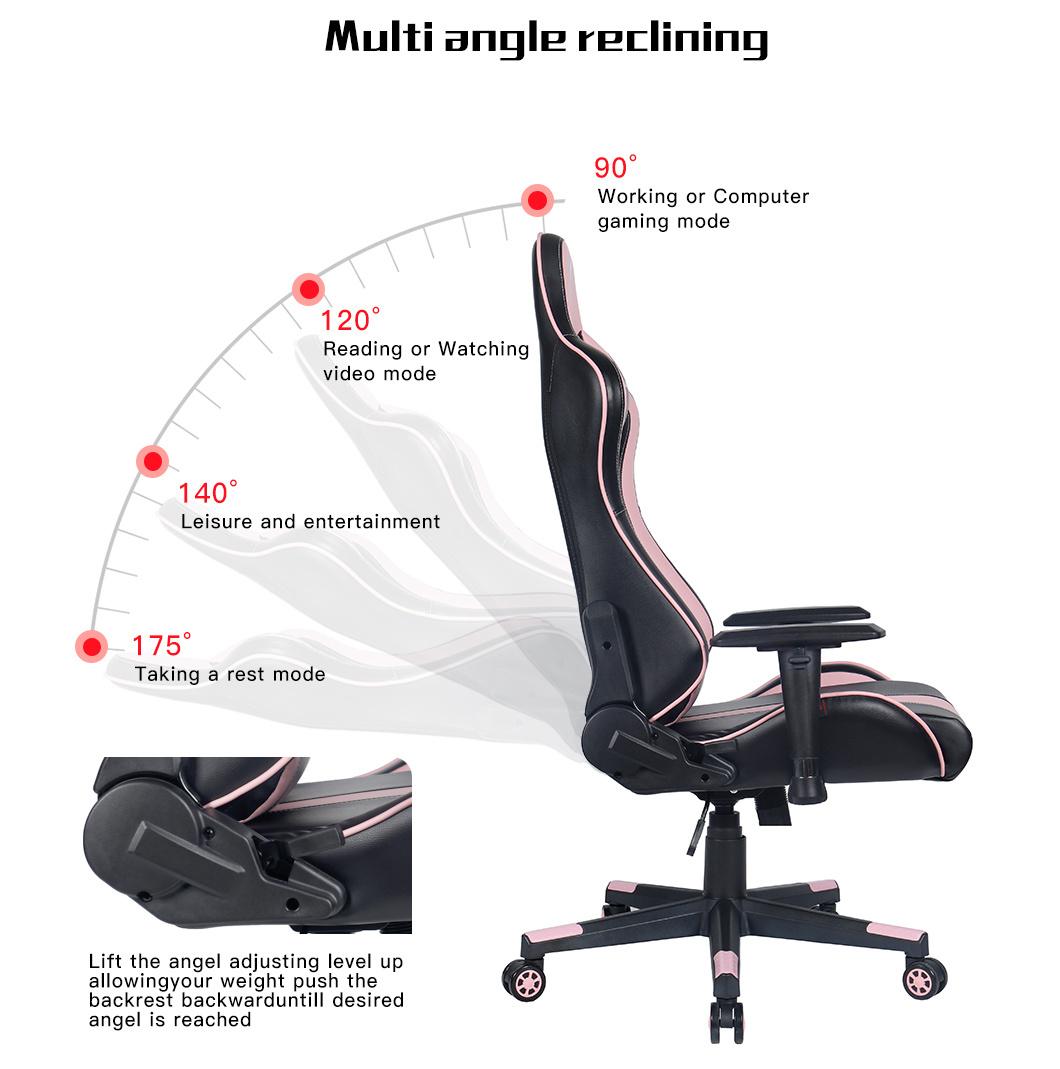 Latest Modern Fashion Cheap Pink Adjustable Home Furniture Swivel PU Leather Gaming Chairs