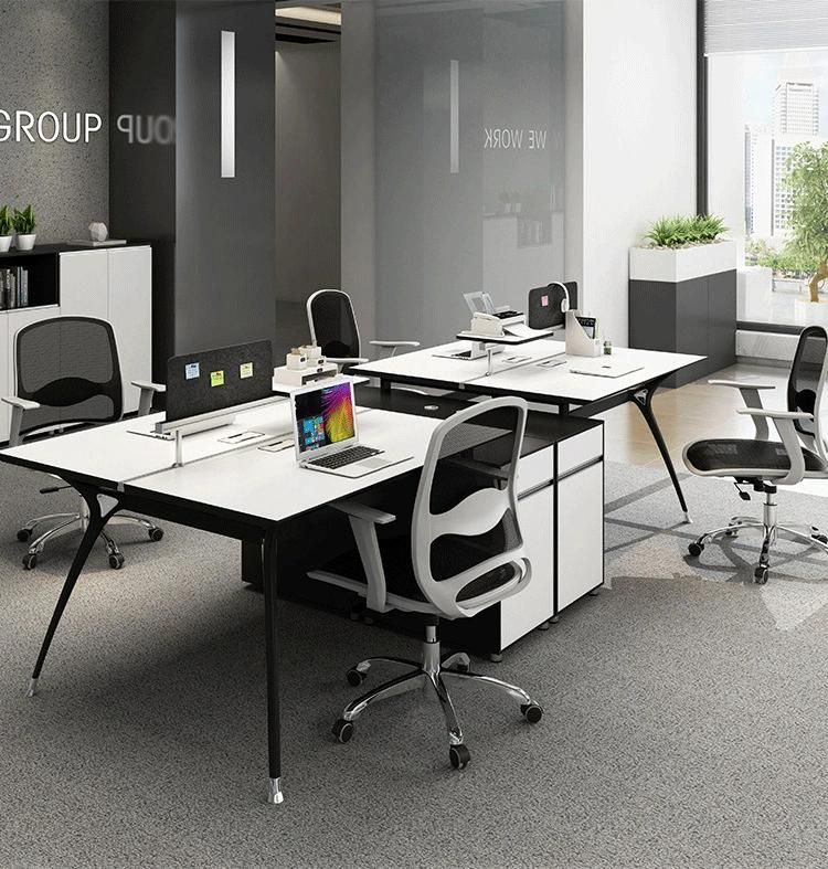 Modern Steel Legs Office Furniture Partition Wooden Melamine 4 Seats Workstation