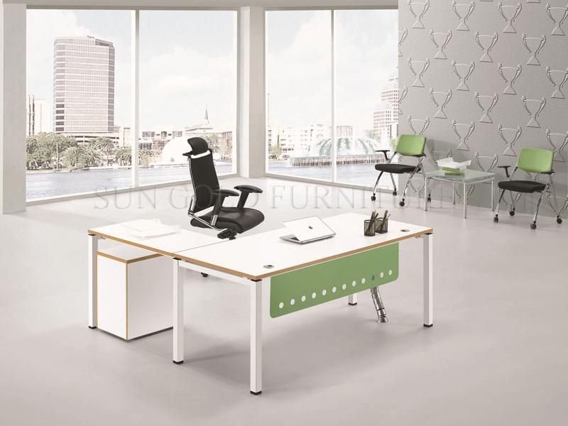 High Quality Melamine L Shape Office Desk with Steel Leg (SZ-OD085)