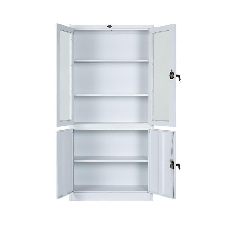 Tall Powder Coated Assembled Office Storage Metal Steel Cupboard Stationery Cupboard with Glass Doors