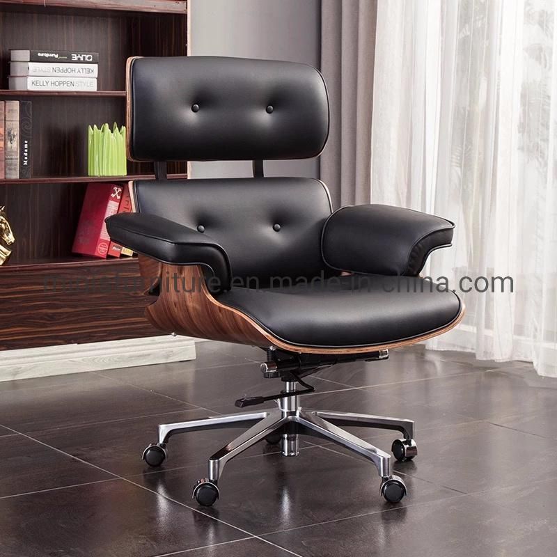 (MN-OC284) Popular Beautiful Office Executive Wooden Genuine Leather Leisure Chair with Footstool