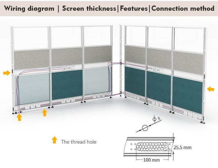 60mm Thickness Office Workstation Partitions Curved Office Desk
