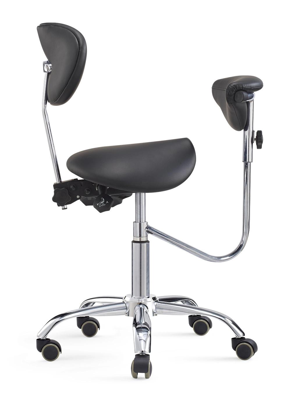 Ergonomic Saddle Seat Medical Chair Dental Assistant Stool with Adjustable Backrest Armrest