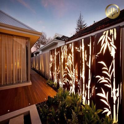 Corten Steel Rusty Rectangular Bamboo Pattern Metal Screen/ Laser Cut Fence Panel