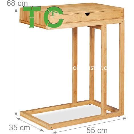 Natural Bamboo Computer Table Sofa Table C-Table with Drawer Bedside Table