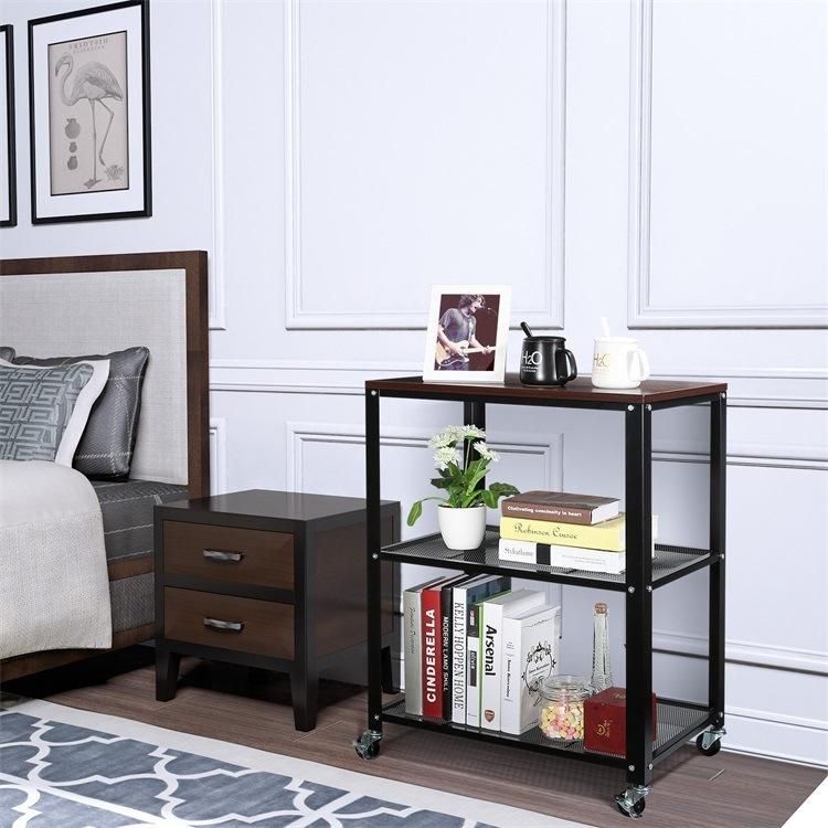 Metal Frame Wooden Shelf with Heavy-Duty Casters