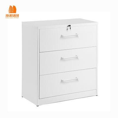 White Three-Layer Large-Capacity Metal Filing Cabinet.
