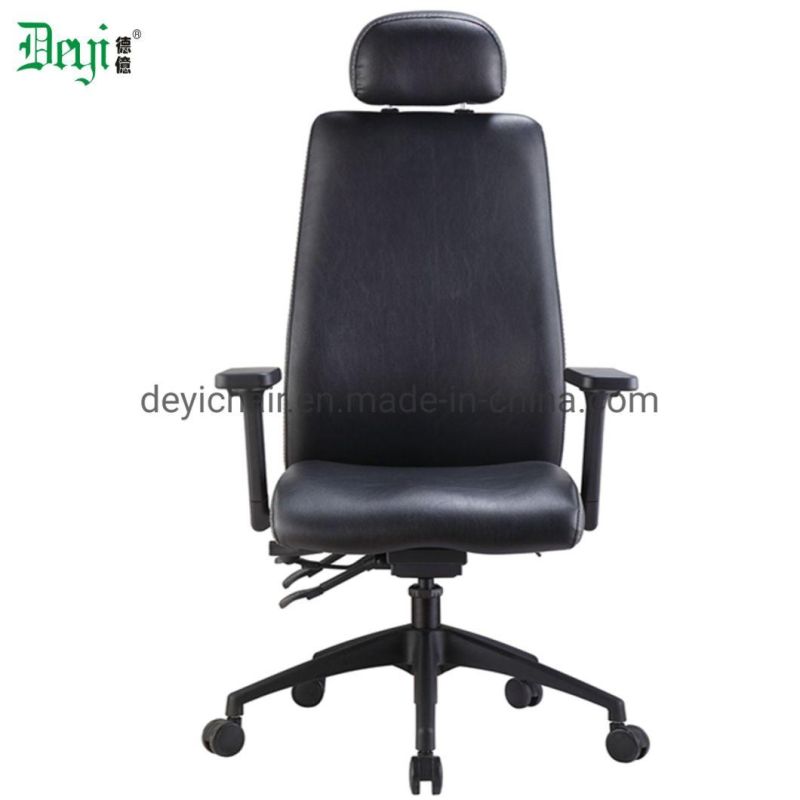 Black PU Leather Upholstery High Back Functional Frame with PU Adjustable Arm Aluminium Base Office Chair