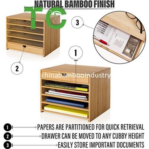 4-Tier Bamboo File Organizer with Single Pull-out Drawer Bamboo Desk File Organizer