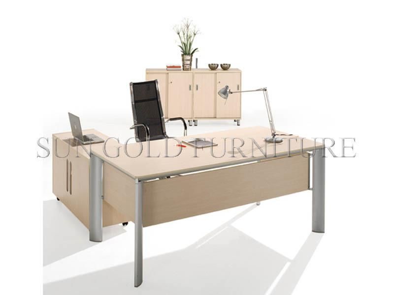 Modern Wooden Steel Leg Office Table with Side Table (SZ-OD077)