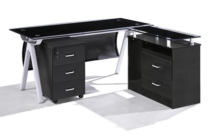 High End White Glass Table Top Customized Executive Office Computer Desk with Side Table