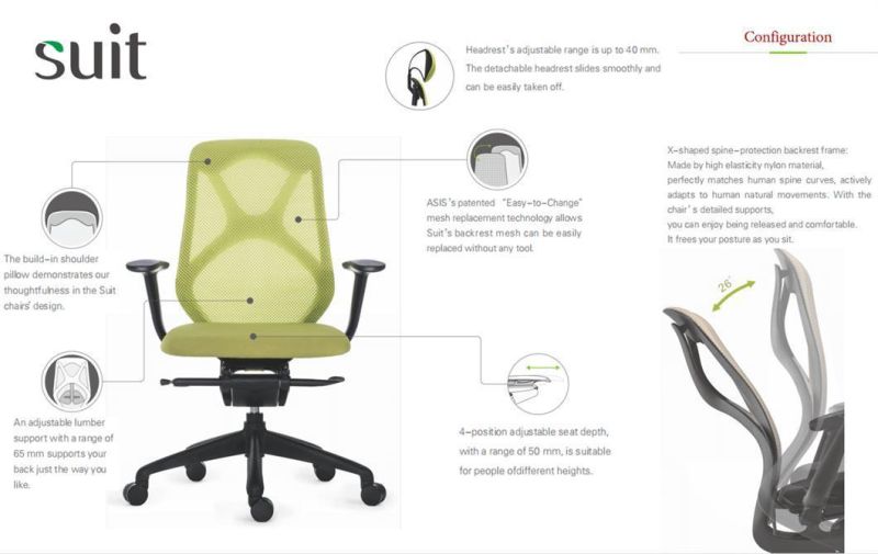 Asis Suit High Back European Design Mesh Office Chair with Headrest and Armrest Swivel Seating