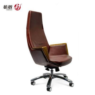 Luxury Office Furniture Leather Swivel Chair Ergonomic Wooden Handrail Boss Office Chair