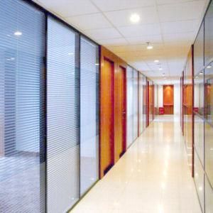 Full View Transparent Double Glazed Glass Office Partition with Galvanized Steel Partition Wall with Soundproof Waterproof with Wooden Grain