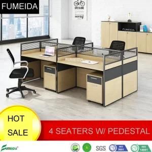 Modern Office Furniture Cubicle 4 Person Desk Furniture Glass Wall Partitions Workstation with Mobile Cabinet Drawer (APY-E04P)